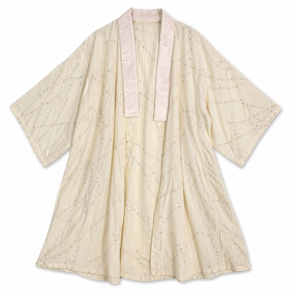 Vintage Other - Vtg Japanese Cotton Kimono Robe Cream Floral Sakura Cherry Blossom Loungewear
